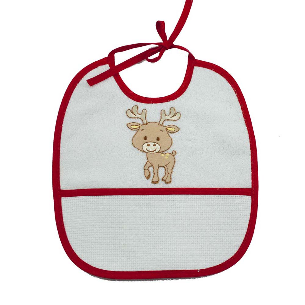 Bavetta MAIA CHRISTMAS cm.19x20 in spugna con tasca da ricamare e con applicazione con laccetti