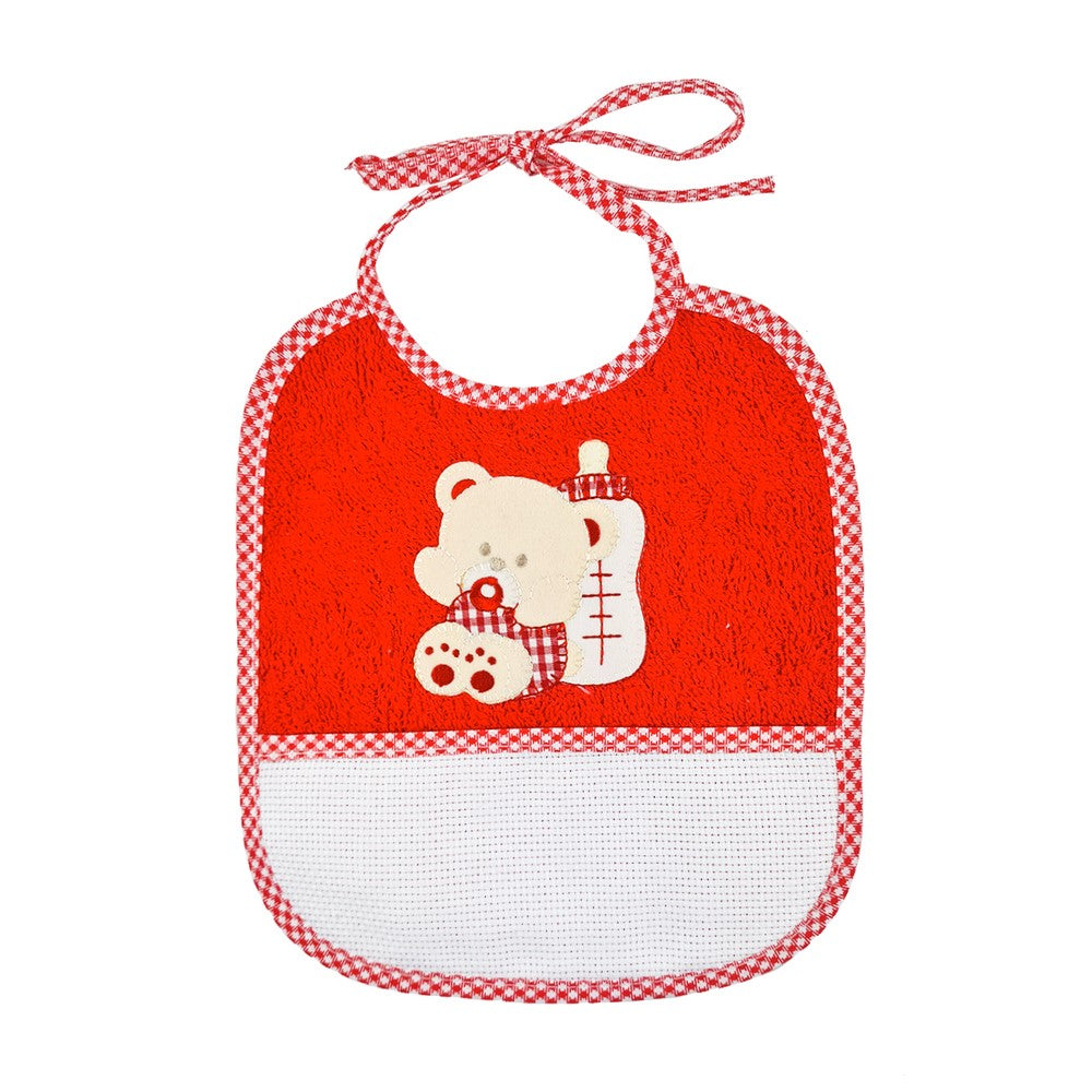 Bavetta MAIA CHRISTMAS cm.19x20 in spugna con tasca da ricamare e con applicazione con laccetti