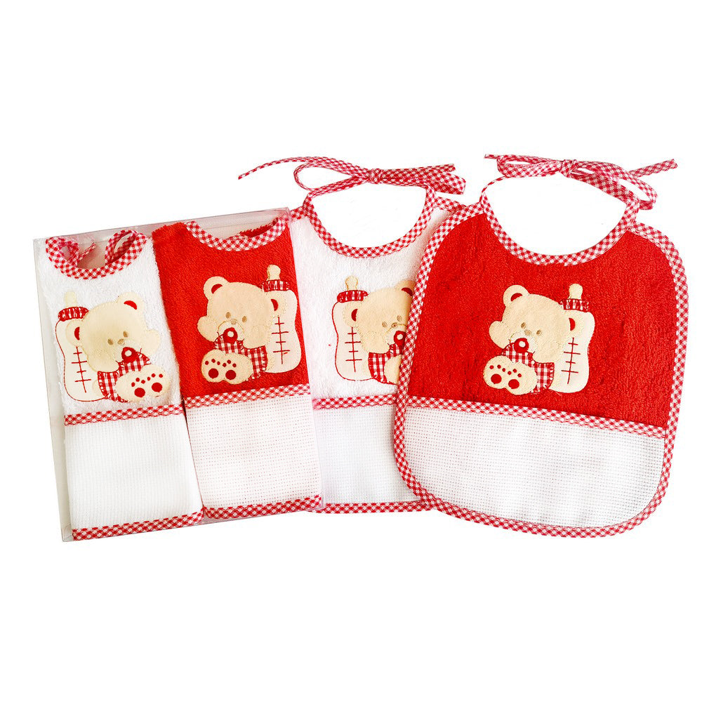Confezione CANNELLA:2 bavette cm.19x20 da ricamare con applicazione IN SCATOLA