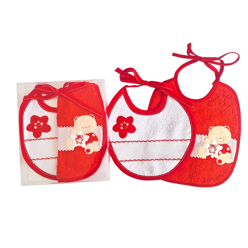 Confezione DONNOLA:1 bavetta cm.19x20 da ricamare+1 bavetta rotonda diametro cm 20 da ricamare IN SCATOLA