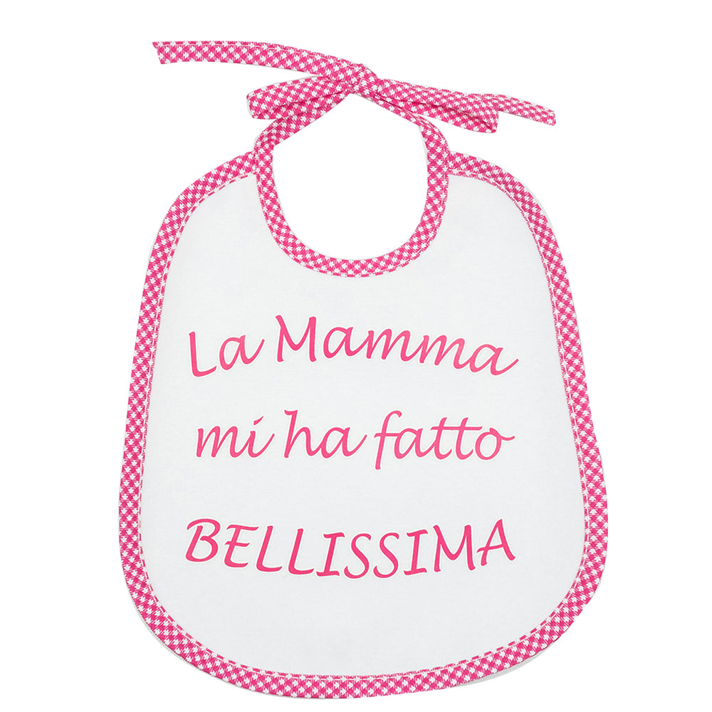 Bavaglino LE FRASI cm. 20x24 con laccetti e stampa con transfer