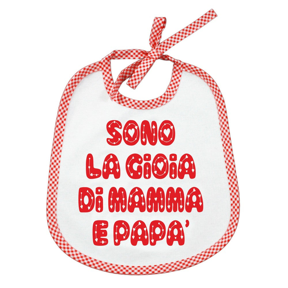 Bavaglino LE FRASI cm. 20x24 con laccetti e stampa con transfer