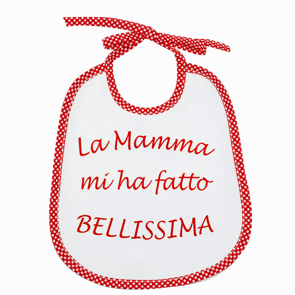 Bavaglino LE FRASI cm. 20x24 con laccetti e stampa con transfer