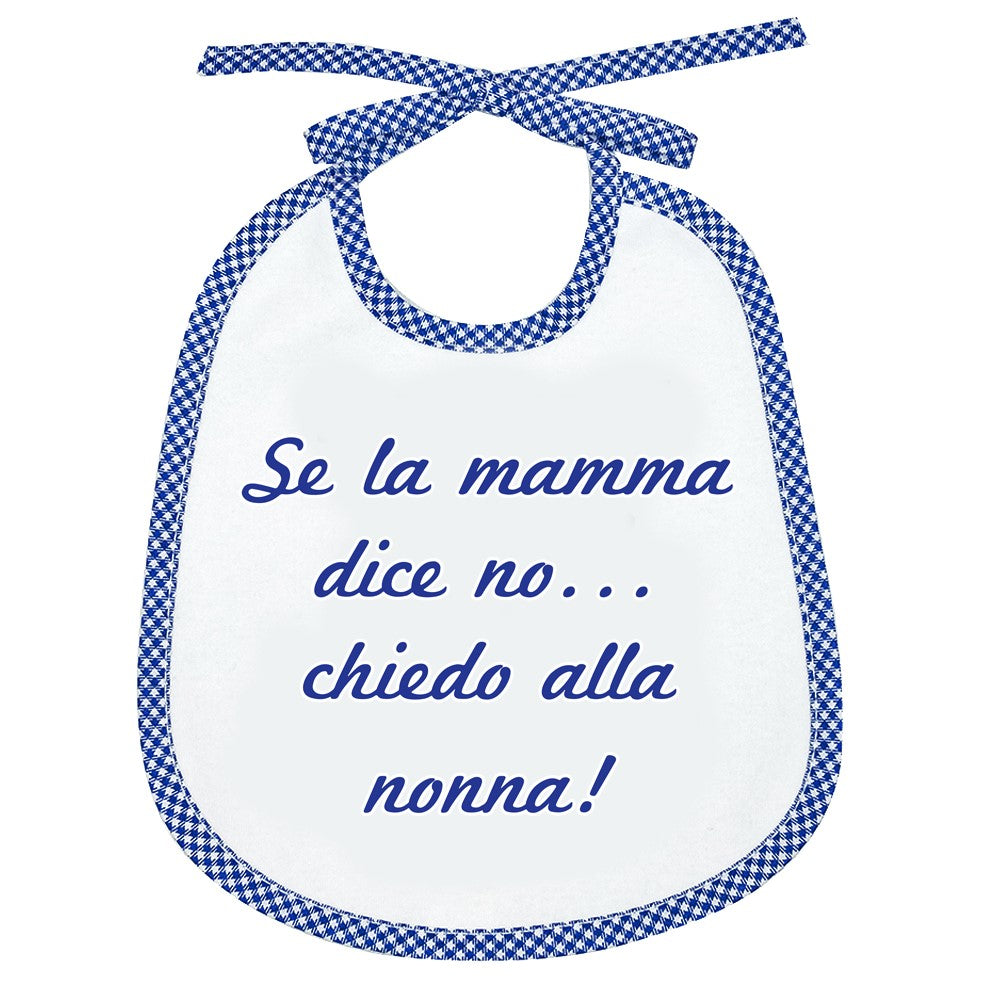 Bavaglino LE FRASI cm. 20x24 con laccetti e stampa con transfer