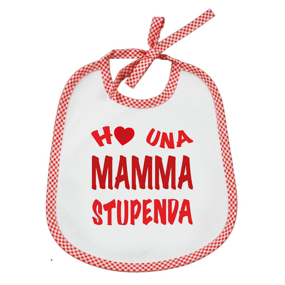 Bavaglino LE FRASI cm. 20x24 con laccetti e stampa con transfer