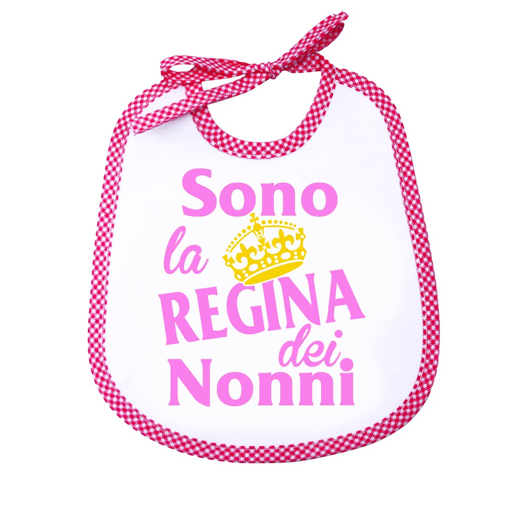 Bavaglino LE FRASI cm. 20x24 con laccetti e stampa con transfer