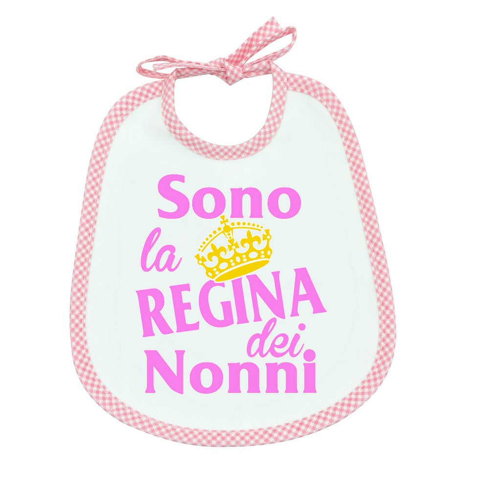 Bavaglino LE FRASI cm. 20x24 con laccetti e stampa con transfer