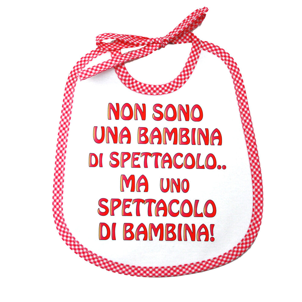 Bavaglino LE FRASI cm. 20x24 con laccetti e stampa con transfer