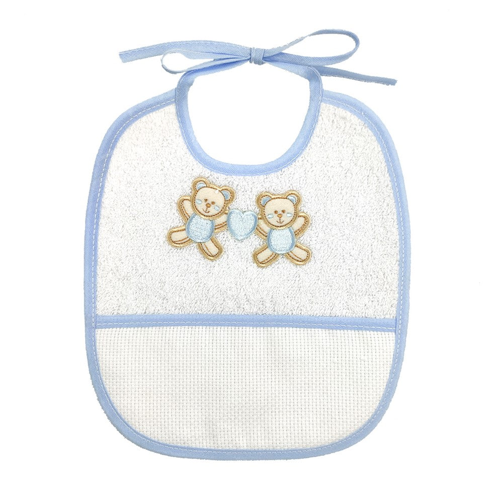 Bavetta COPPIA ORSETTI cm.20x23 con laccetti e tasca da ricamare