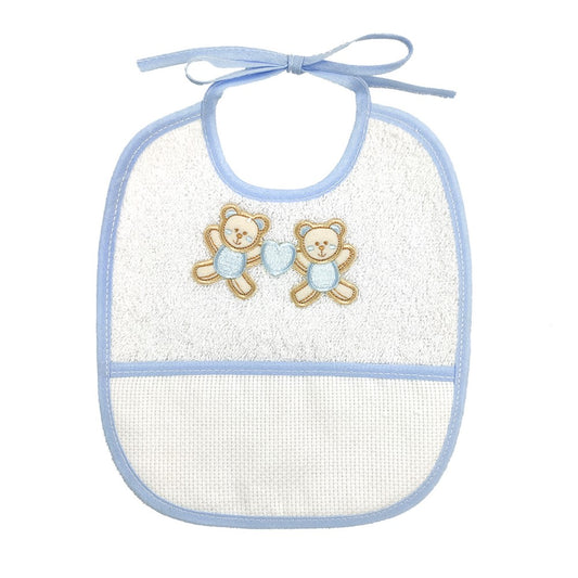 Bavetta COPPIA ORSETTI cm.20x23 con laccetti e tasca da ricamare