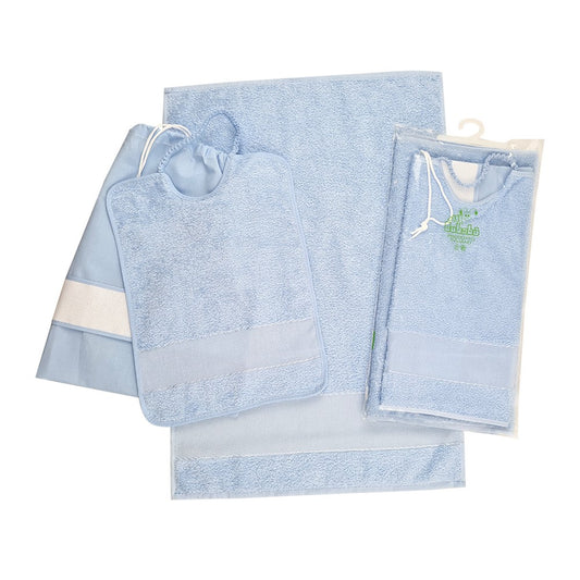 Completo 3 pz RICAMA TU: asciugamano+bavetta con elastico+sacchetto con banda da ricamare