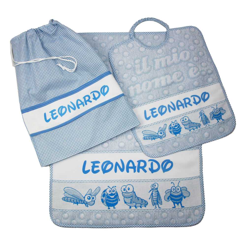 Set asilo 4 pezzi personalizzato con il nome che vuoi tu