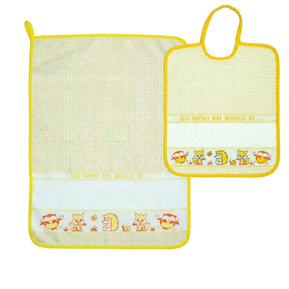 Set asilo personalizzato BOSCO 2 PZ con il nome che vuoi tu bavaglino + salvietta