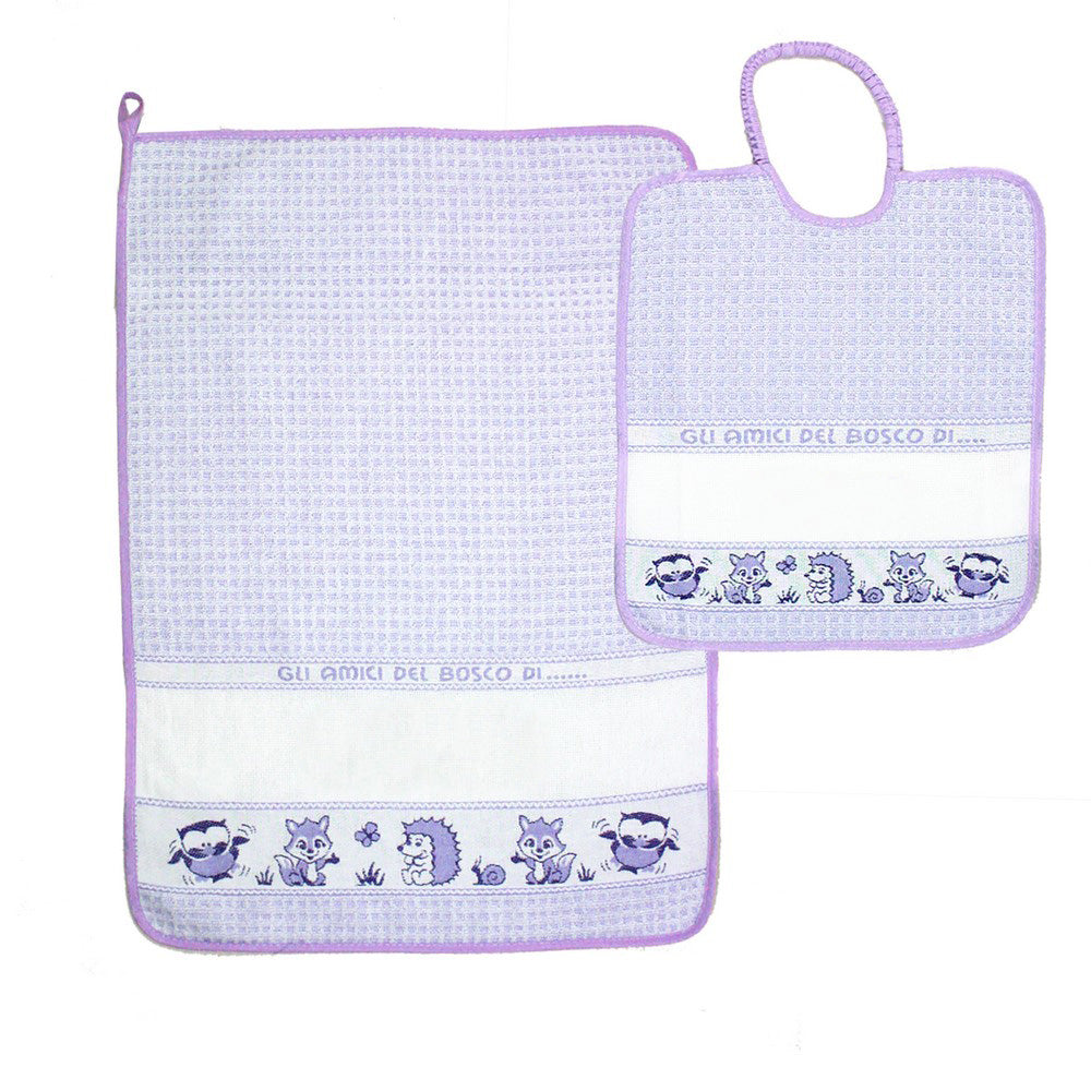 Set asilo personalizzato BOSCO 2 PZ con il nome che vuoi tu bavaglino + salvietta