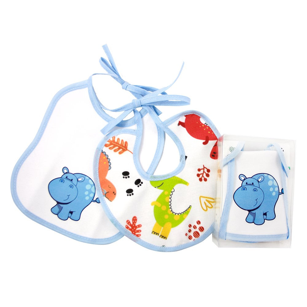 Confezione MICHY:Bavetta MATTI cm.16x18 con laccetti+bavetta in tela stampata rotonda diametro cm.18