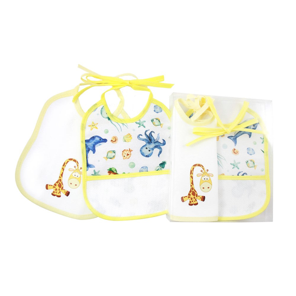 Confezione MARYLIN:1 Bavetta cm.16x18+1 bavetta cm.16x20 con tasca da ricamare e con laccetti IN SCATOLA