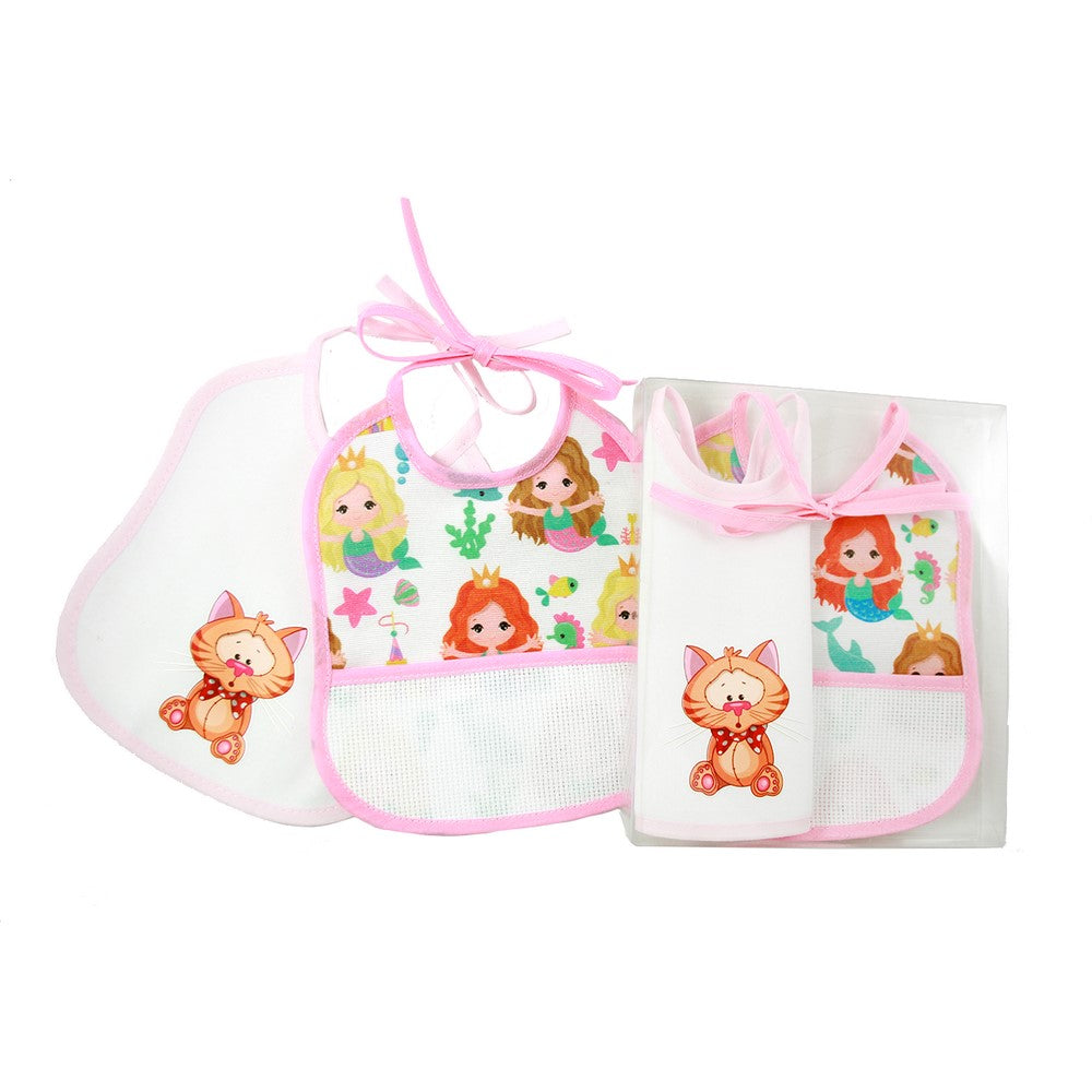 Confezione MARYLIN:1 Bavetta cm.16x18+1 bavetta cm.16x20 con tasca da ricamare e con laccetti IN SCATOLA