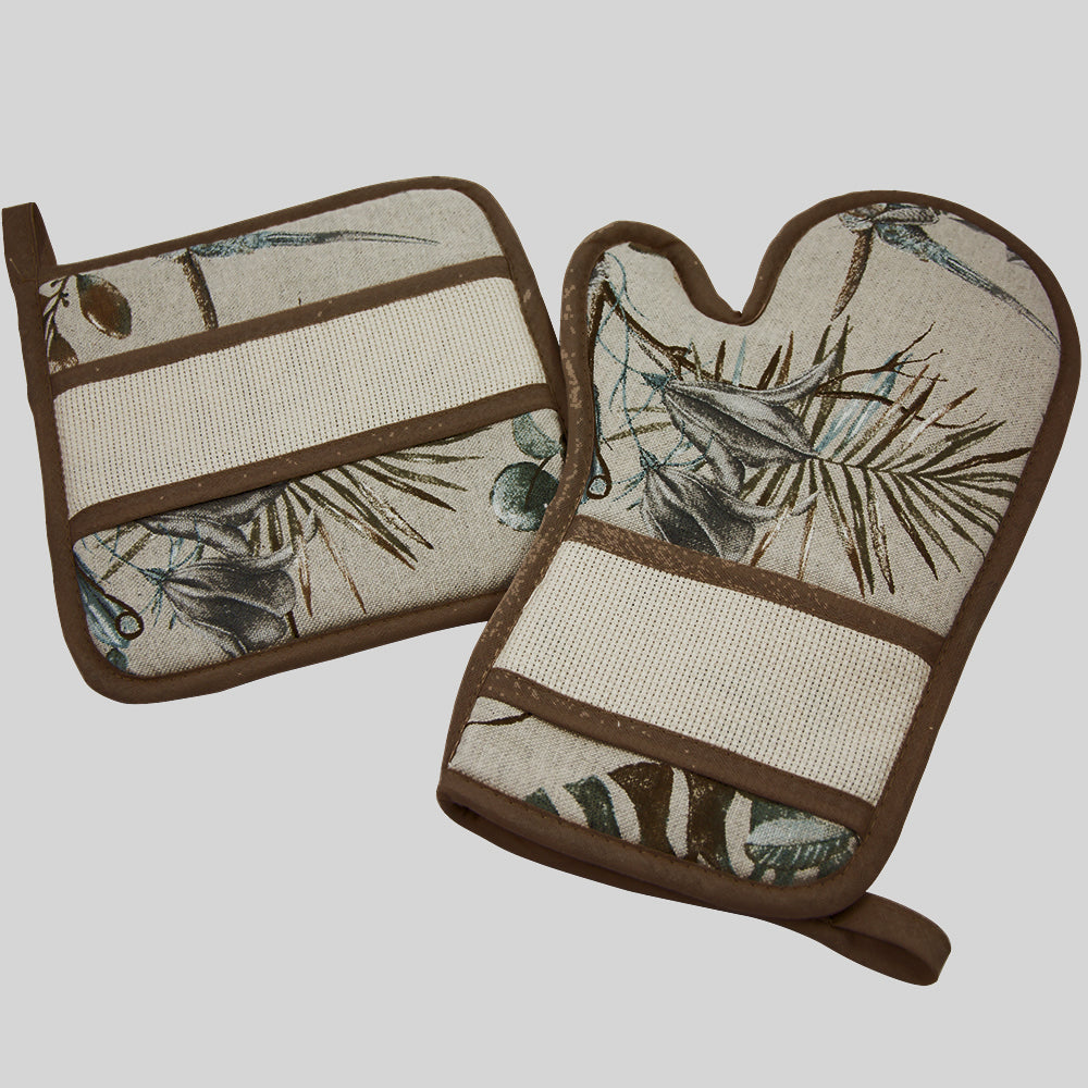 Bis forno SPRING:guanto forno+presina con banda in etamine da ricamare