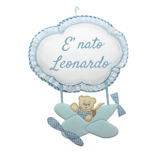 Fiocco nascita ORSETTO SU AEREO personalizzato