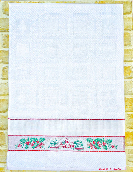 Strofinaccio NATALIZIO PAESAGGIO DI NATALE da ricamare