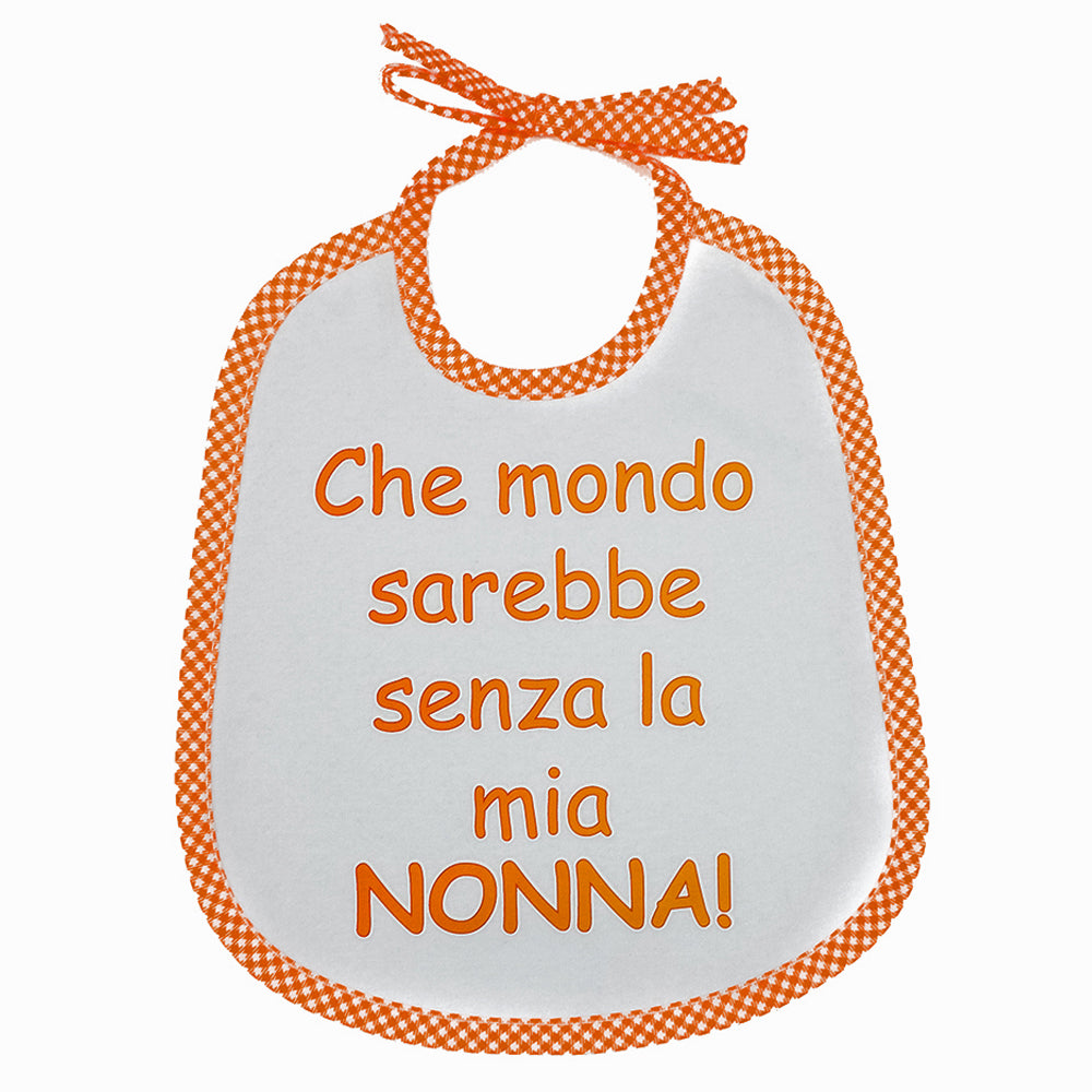 Bavaglino LE FRASI cm. 20x24 con laccetti e stampa con transfer