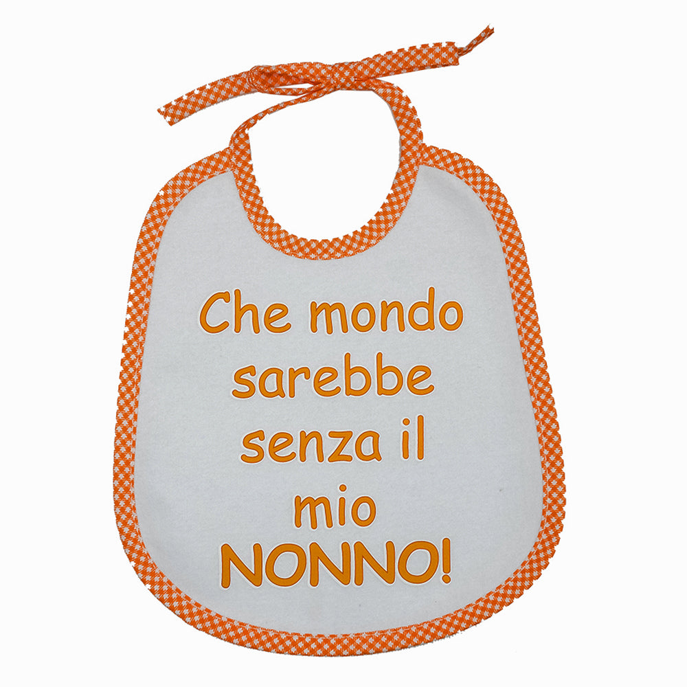 Bavaglino LE FRASI cm. 20x24 con laccetti e stampa con transfer