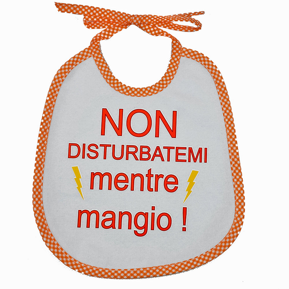 Bavaglino LE FRASI cm. 20x24 con laccetti e stampa con transfer