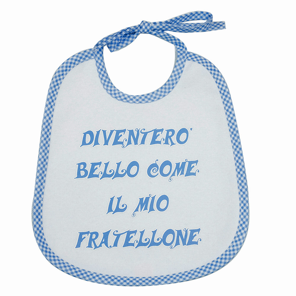 Bavaglino LE FRASI cm. 20x24 con laccetti e stampa con transfer