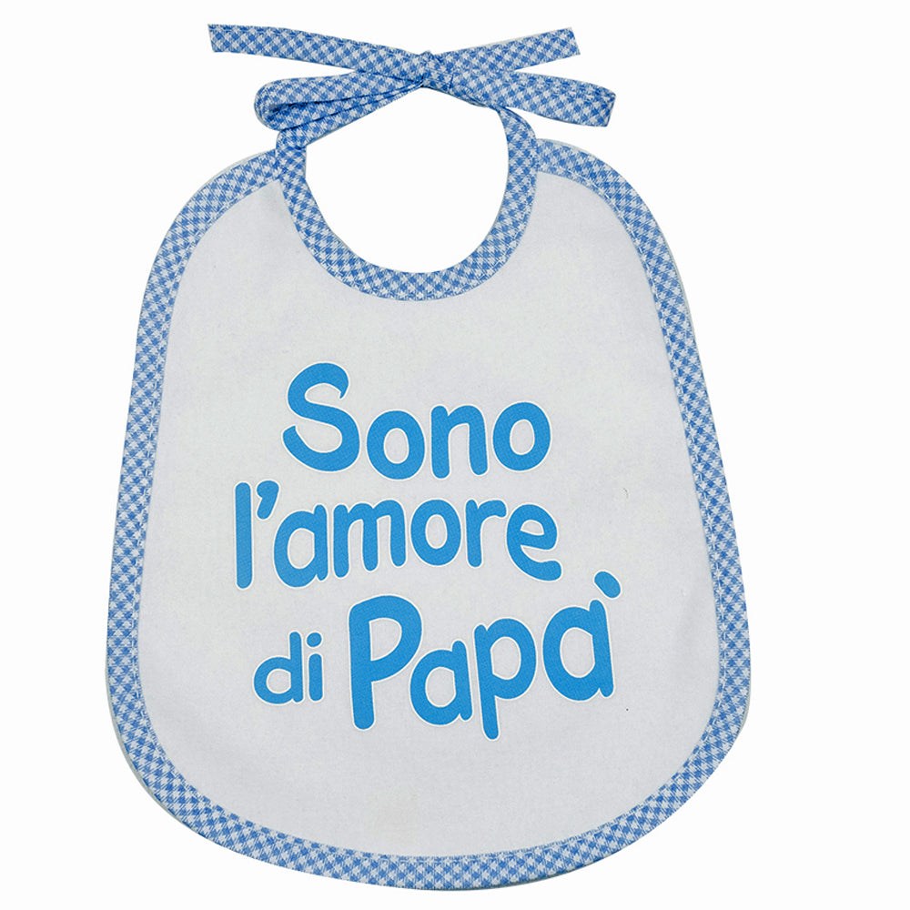 Bavaglino LE FRASI cm. 20x24 con laccetti e stampa con transfer
