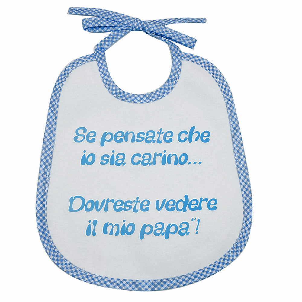 Bavaglino LE FRASI cm. 20x24 con laccetti e stampa con transfer