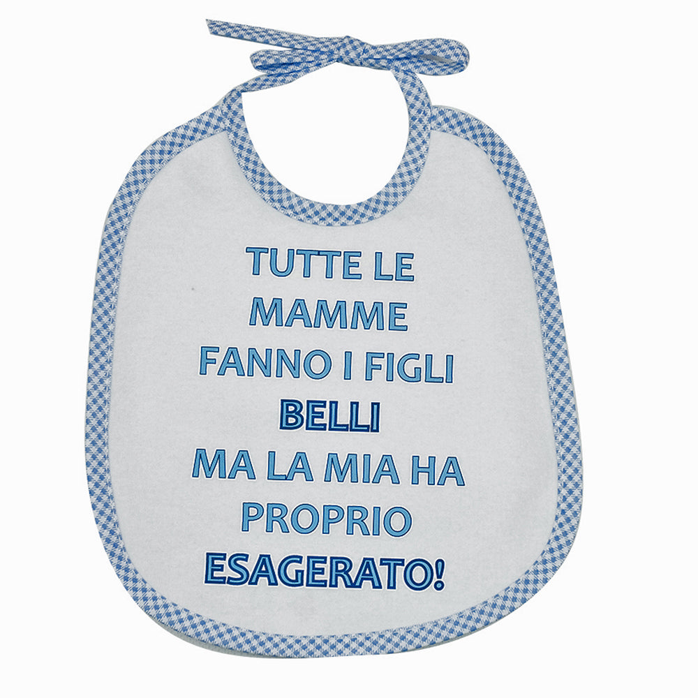 Bavaglino LE FRASI cm. 20x24 con laccetti e stampa con transfer