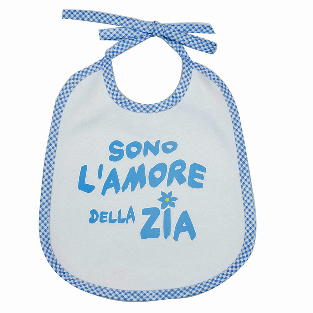Bavaglino LE FRASI cm. 20x24 con laccetti e stampa con transfer