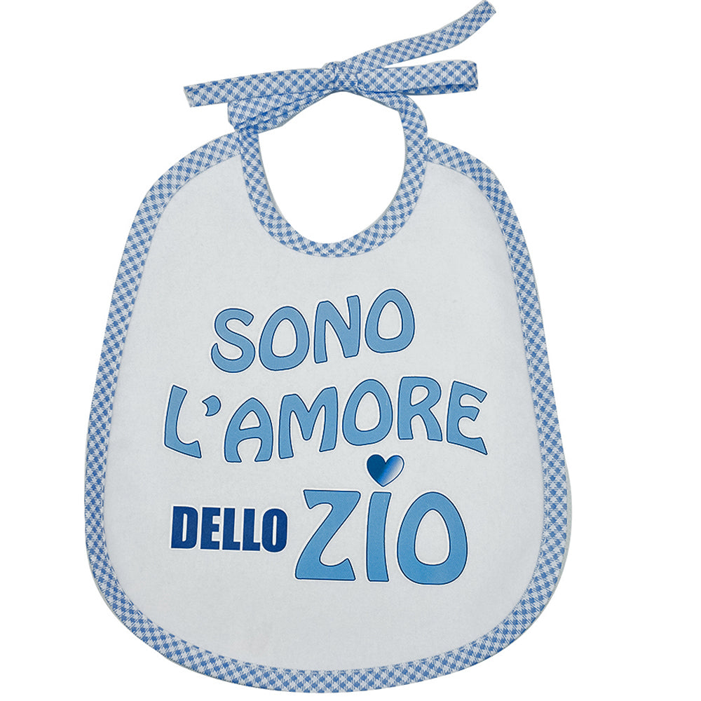 Bavaglino LE FRASI cm. 20x24 con laccetti e stampa con transfer