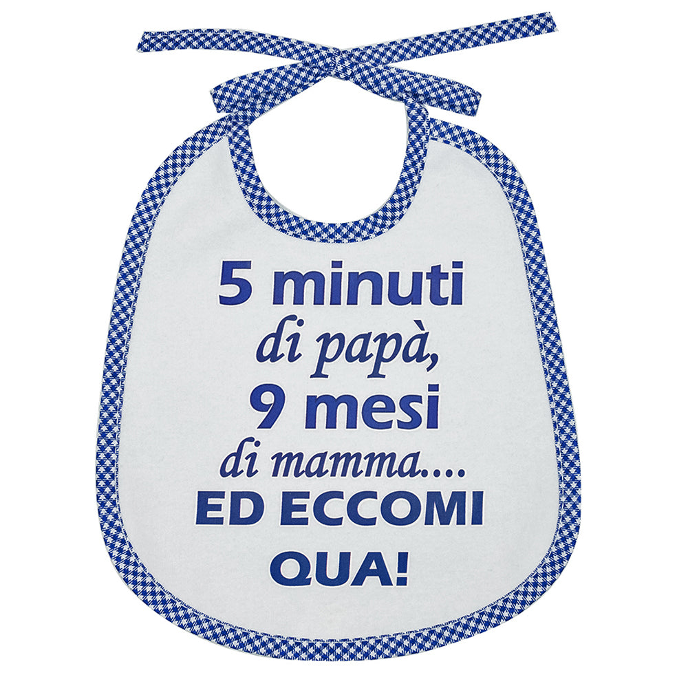 Bavaglino LE FRASI cm. 20x24 con laccetti e stampa con transfer