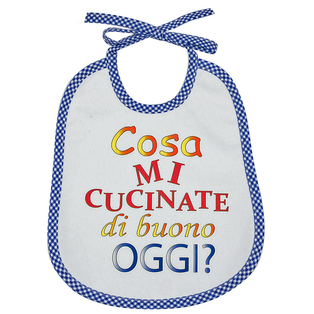 Bavaglino LE FRASI cm. 20x24 con laccetti e stampa con transfer