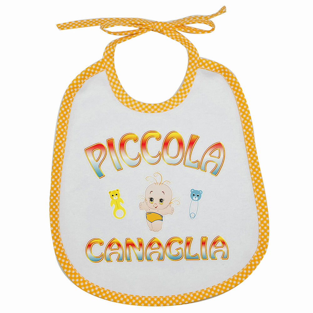 Bavaglino LE FRASI cm. 20x24 con laccetti e stampa con transfer