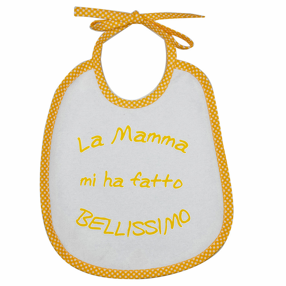 Bavaglino LE FRASI cm. 20x24 con laccetti e stampa con transfer
