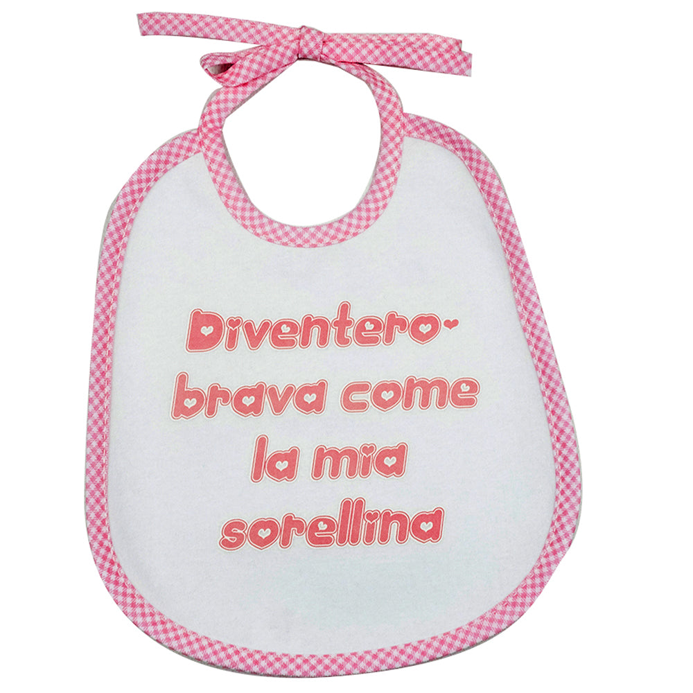 Bavaglino LE FRASI cm. 20x24 con laccetti e stampa con transfer