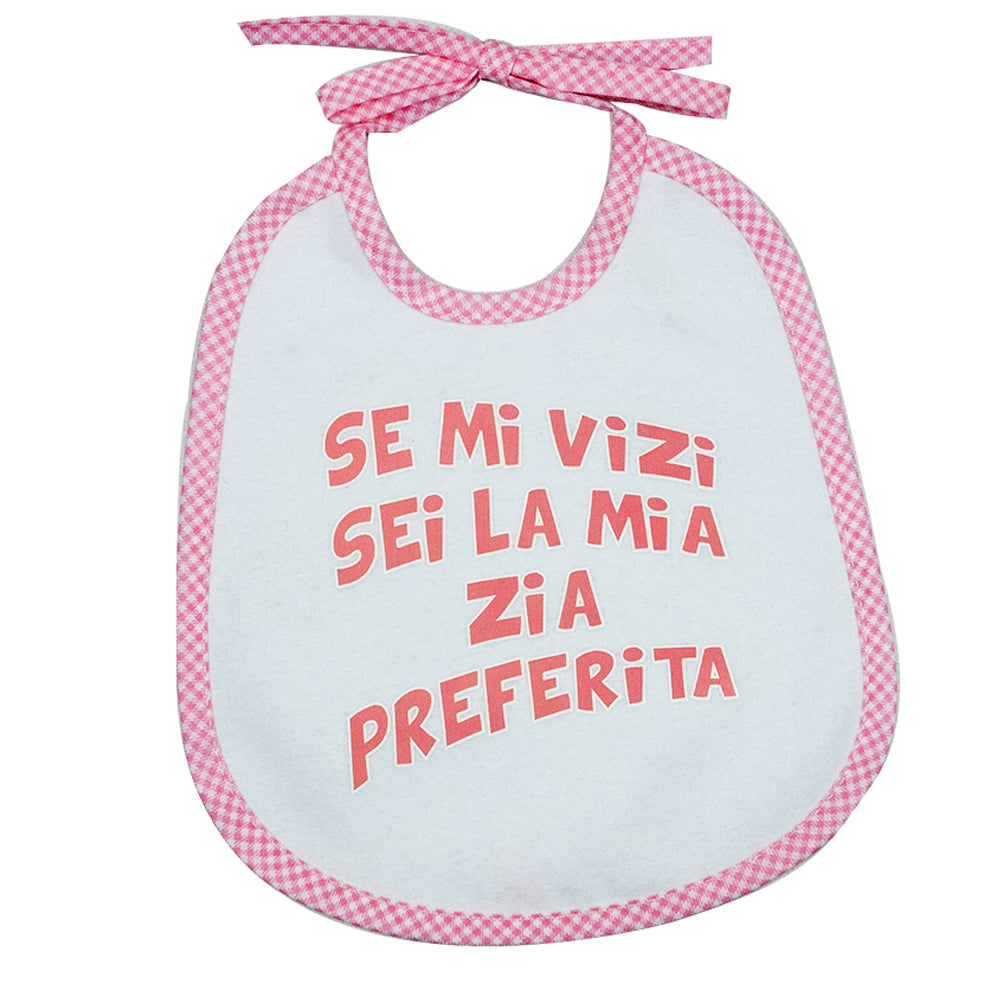 Bavaglino LE FRASI cm. 20x24 con laccetti e stampa con transfer