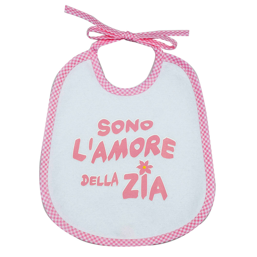 Bavaglino LE FRASI cm. 20x24 con laccetti e stampa con transfer