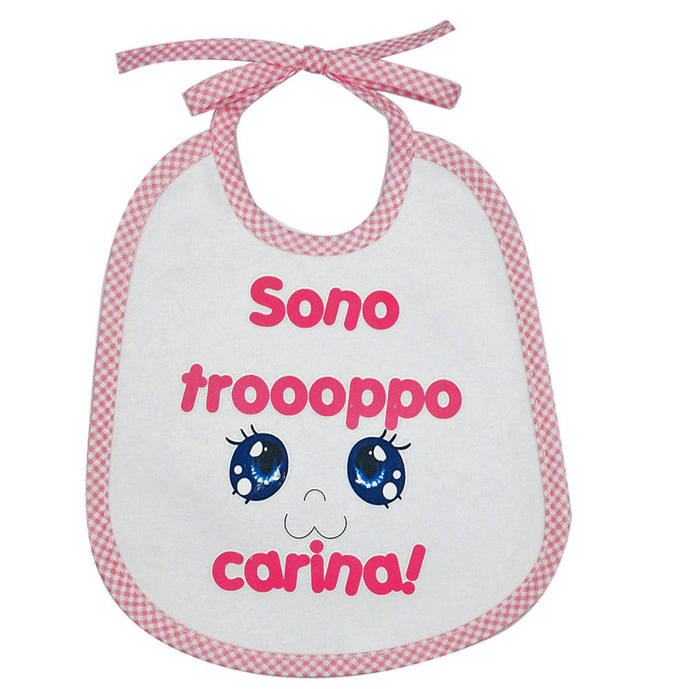 Bavaglino LE FRASI cm. 20x24 con laccetti e stampa con transfer
