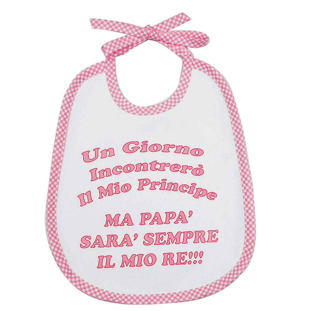 Bavaglino LE FRASI cm. 20x24 con laccetti e stampa con transfer