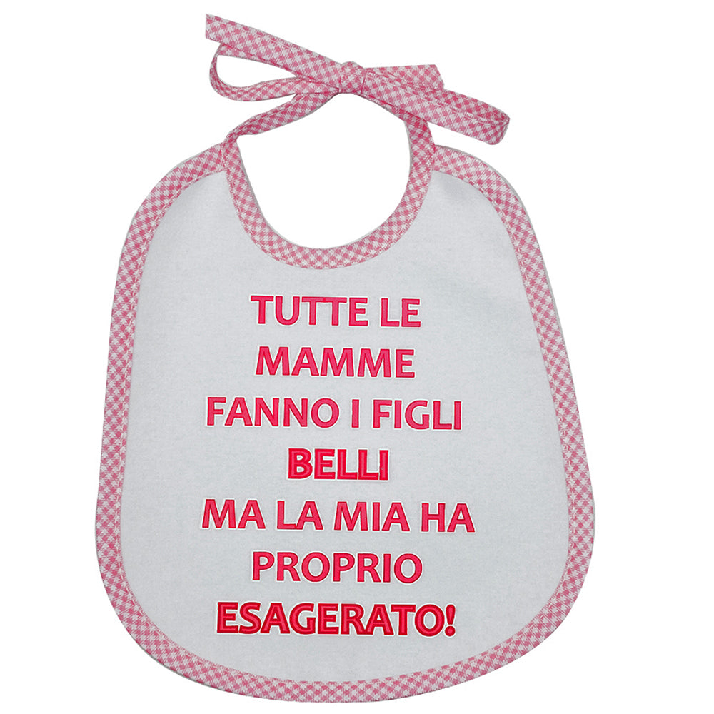 Bavaglino LE FRASI cm. 20x24 con laccetti e stampa con transfer