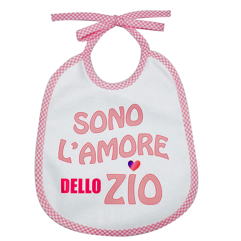 Bavaglino LE FRASI cm. 20x24 con laccetti e stampa con transfer