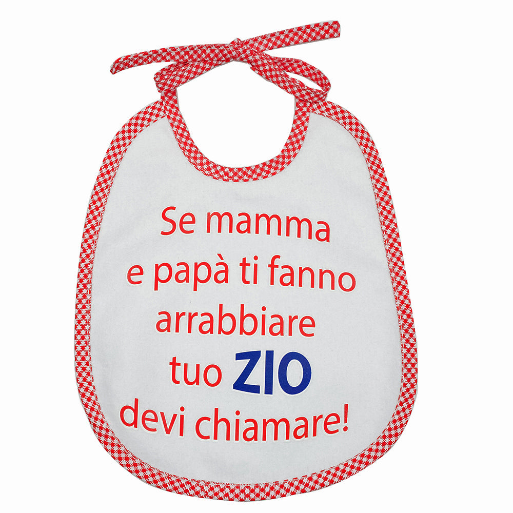 Bavaglino LE FRASI cm. 20x24 con laccetti e stampa con transfer