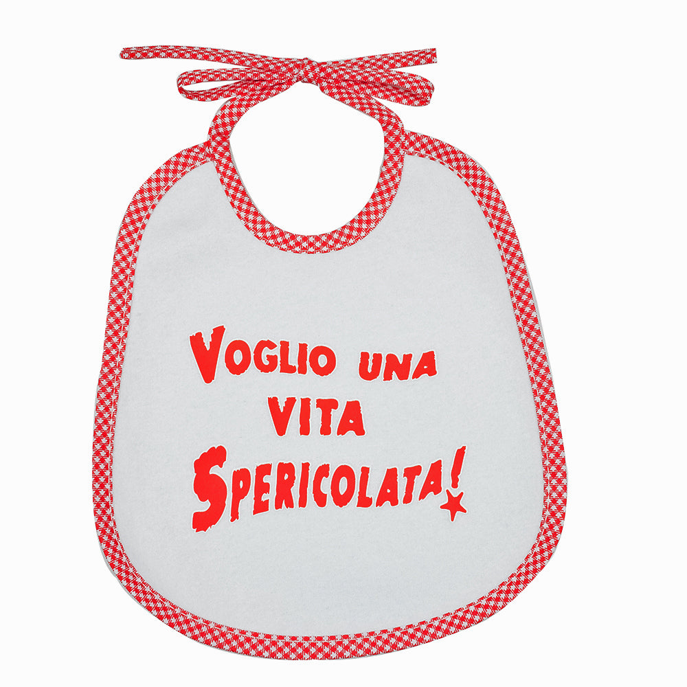 Bavaglino LE FRASI cm. 20x24 con laccetti e stampa con transfer