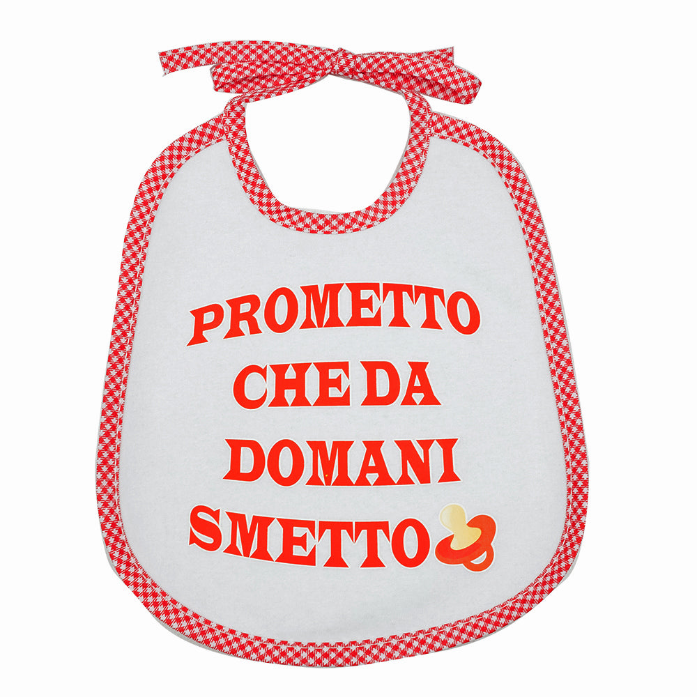 Bavaglino LE FRASI cm. 20x24 con laccetti e stampa con transfer