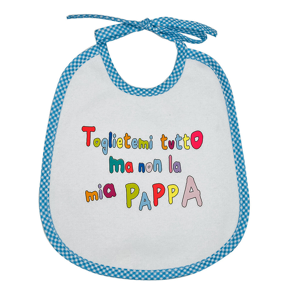 Bavaglino LE FRASI cm. 20x24 con laccetti e stampa con transfer