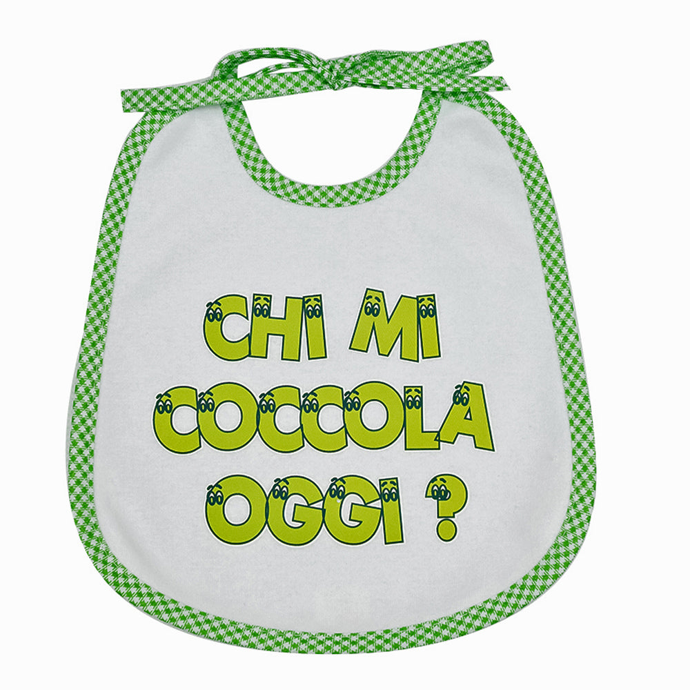 Bavaglino LE FRASI cm. 20x24 con laccetti e stampa con transfer