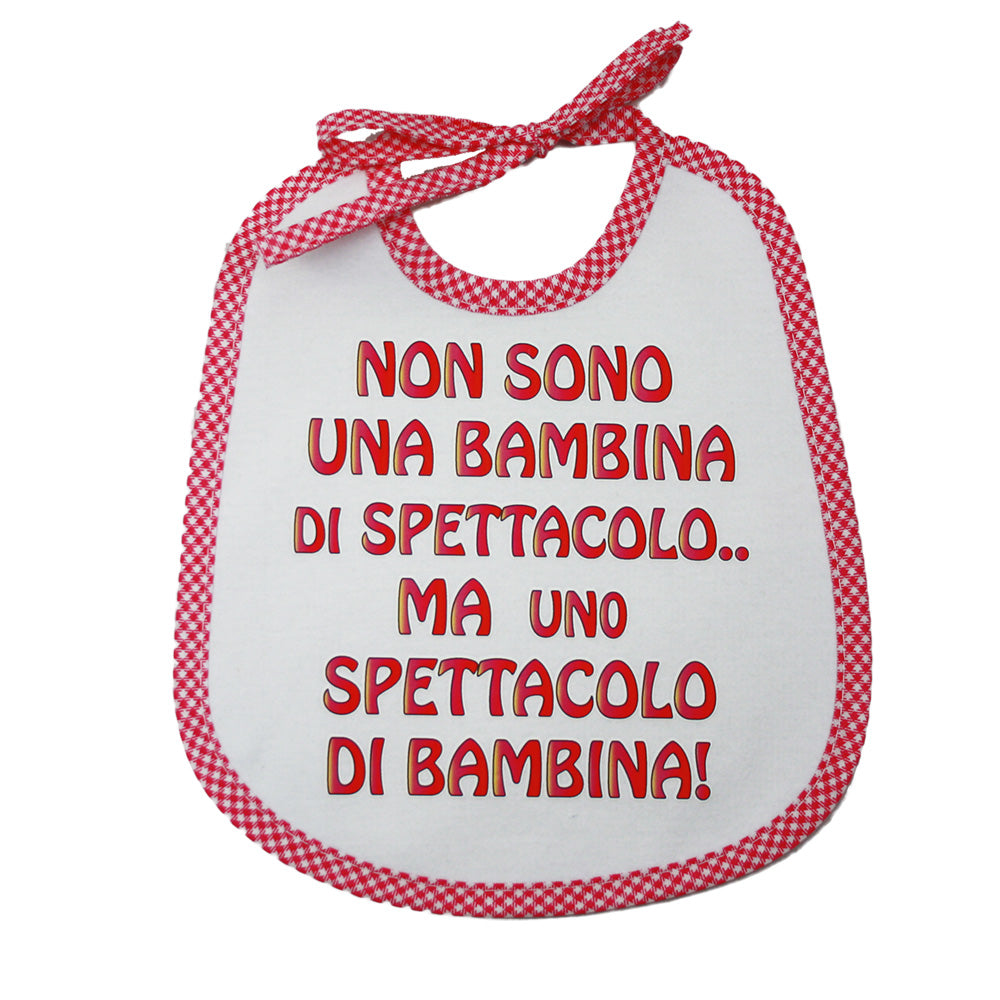 Bavaglino LE FRASI cm. 20x24 con laccetti e stampa con transfer